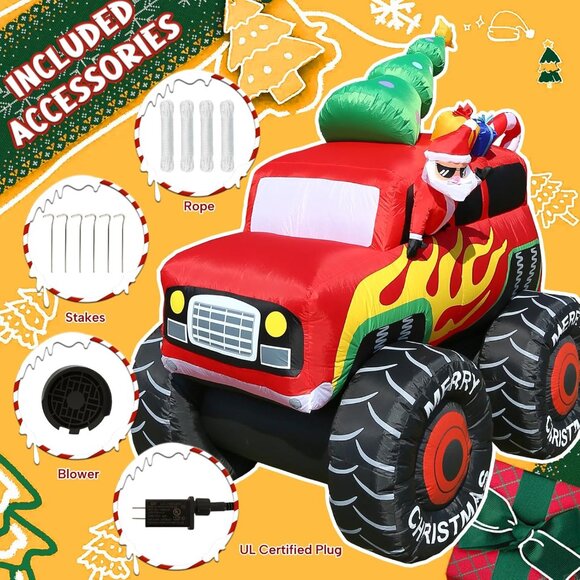 🆕7.5FT Christmas Inflatable Santa Drive Monster Truck LED Light Yard Decoration - Picture 7 of 8